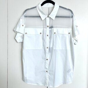 H Halston Cotton Cap Sleeve White Shirt Size M / L